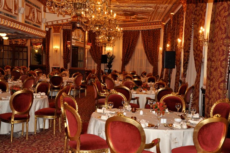 Ballroom set for a formal dinner at Serenada